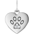14K Gold Round Natural Diamond Engravable Paw Print Heart Pendant - White Gold