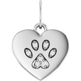 Platinum Round Natural Diamond Engravable Paw Print Heart Pendant