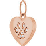 14K Gold Round Natural Diamond Engravable Paw Print Heart Pendant - Rose Gold - view 2