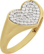 14K Gold Round Natural Diamond Pavé-Style Heart Signet Ring - Yellow Gold