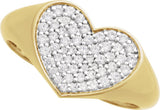 14K Gold Round Natural Diamond Pavé-Style Heart Signet Ring - Yellow Gold - view 4