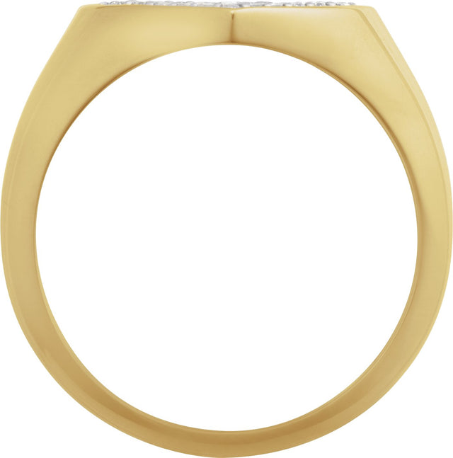 14K Gold Round Natural Diamond Pavé-Style Heart Signet Ring - Yellow Gold - view 2
