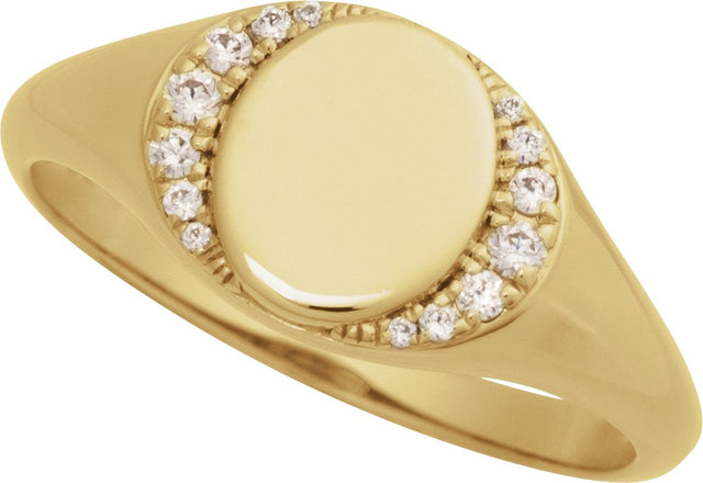 14K Gold Round Natural Diamond Engravable Accented Signet Ring – 1/10 CTW - Yellow Gold - view 4