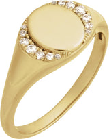 14K Gold Round Natural Diamond Engravable Accented Signet Ring – 1/10 CTW - Yellow Gold