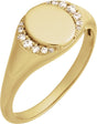 14K Gold Round Natural Diamond Engravable Accented Signet Ring – 1/10 CTW - Yellow Gold