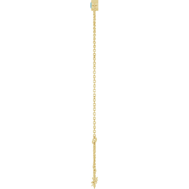 14K Gold Round Natural Aquamarine Bezel-Set Link Bracelet - Yellow Gold - view 6