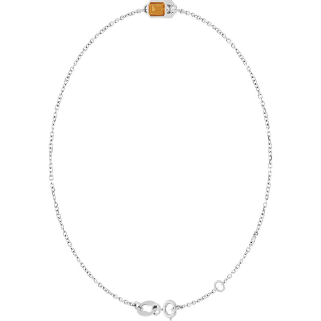 14K Gold Round Natural Citrine Bezel-Set Link Bracelet - White Gold - view 5