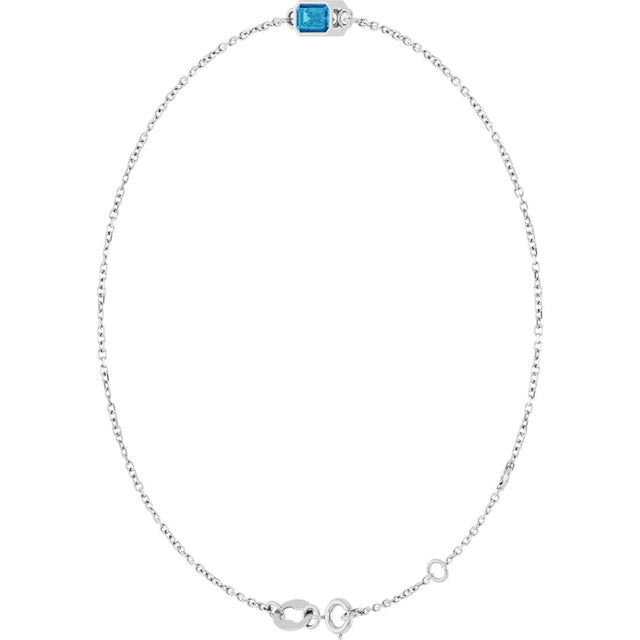 14K Gold Round Natural Blue Zircon Bezel-Set Link Bracelet - White Gold - view 5