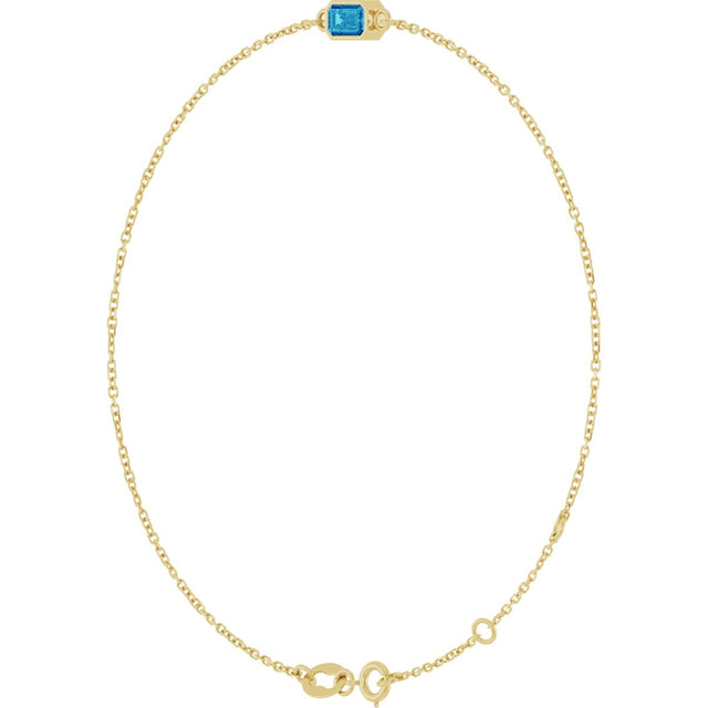14K Gold Round Natural Blue Zircon Bezel-Set Link Bracelet - Yellow Gold - view 5
