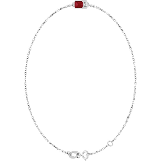 14K Gold Round Natural Ruby Bezel-Set Link Bracelet - White Gold - view 5