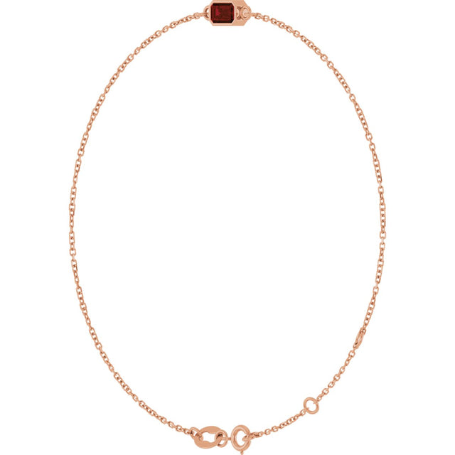 14K Gold Round Natural Mozambique Garnet Bezel-Set Link Bracelet - Rose Gold - view 5