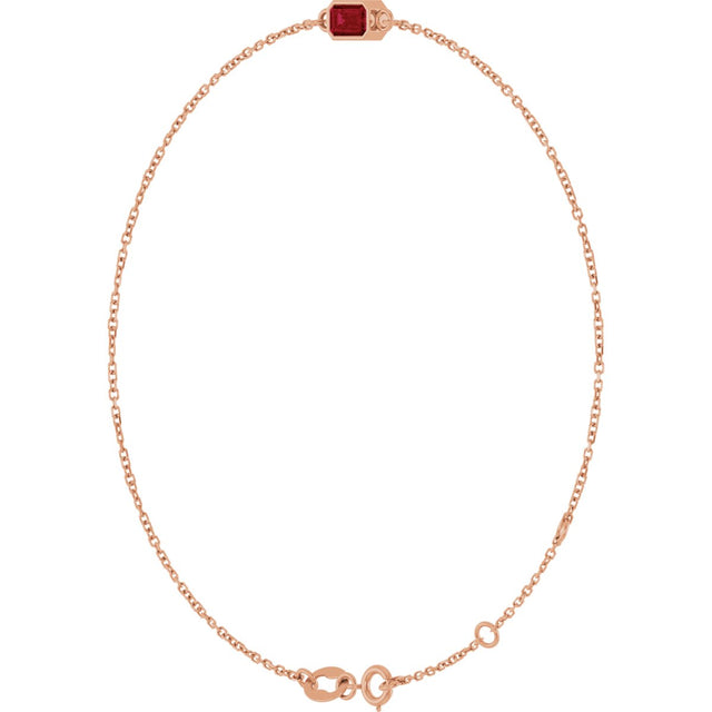 14K Gold Round Natural Ruby Bezel-Set Link Bracelet - Rose Gold - view 5