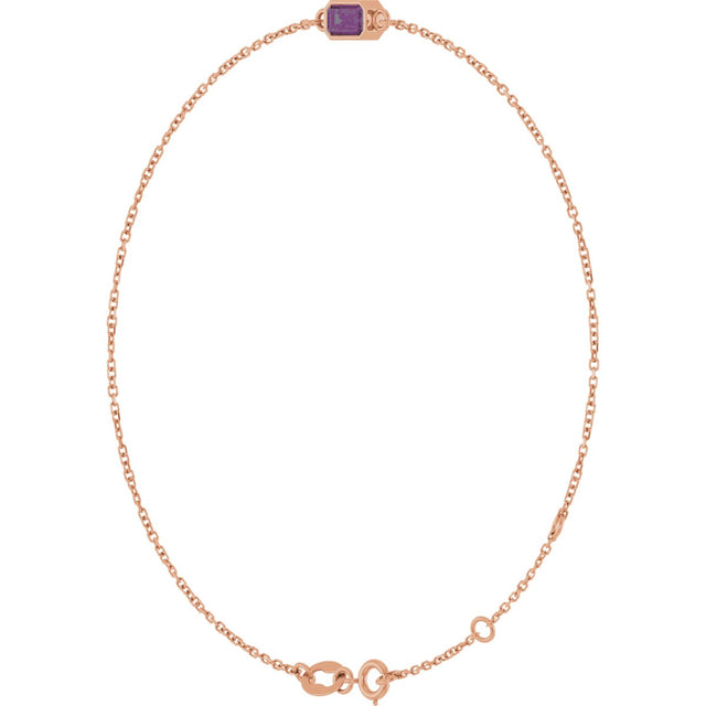 14K Gold Round Lab-Grown Alexandrite Bezel-Set Link Bracelet - Rose Gold - view 5