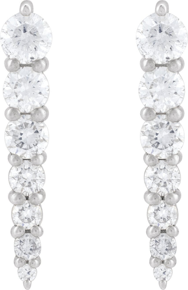 Platinum Natural Diamond Graduated Bar Earrings - view 2