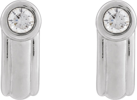 Platinum Round Lab-Grown Diamond Solitaire J-Hoop Earrings - view 2
