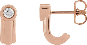 14K Gold Round Lab-Grown Diamond Solitaire J-Hoop Earrings - Rose Gold