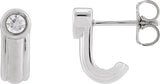 14K Gold Round Lab-Grown Diamond Solitaire J-Hoop Earrings - White Gold