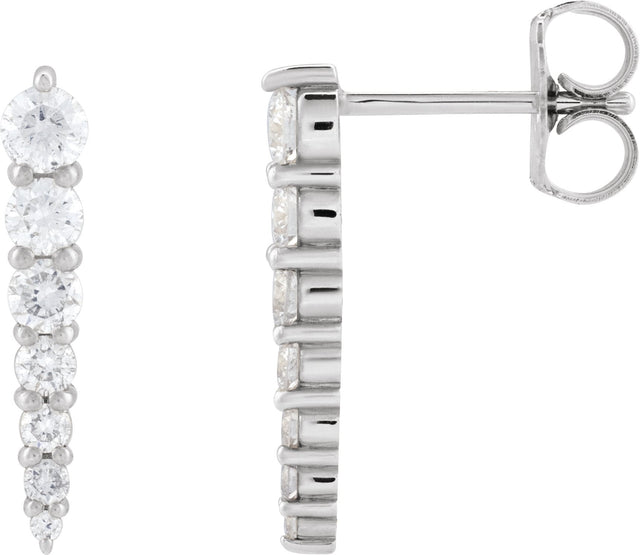 Platinum Natural Diamond Graduated Bar Earrings