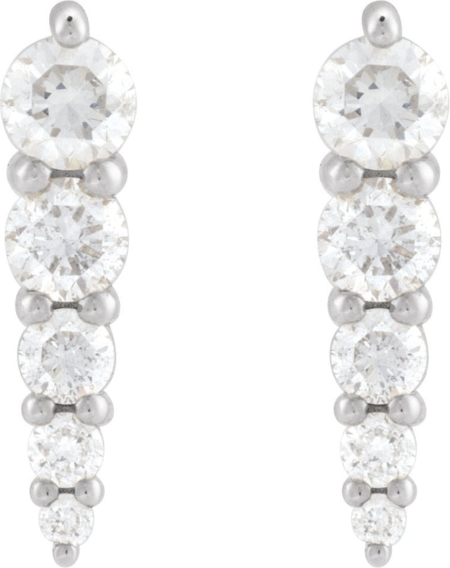 14K Gold Natural Diamond Graduated Bar Earrings - White Gold - view 2