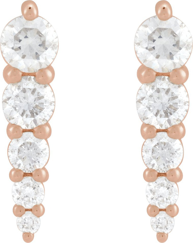 14K Gold Natural Diamond Graduated Bar Earrings - Rose Gold - view 2