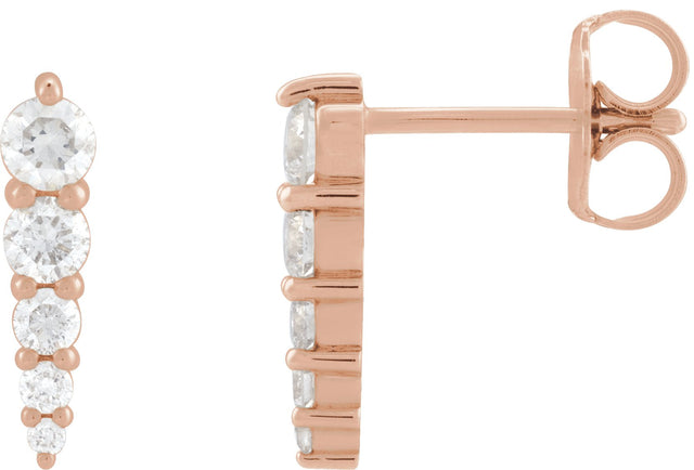 14K Gold Natural Diamond Graduated Bar Earrings - Rose Gold