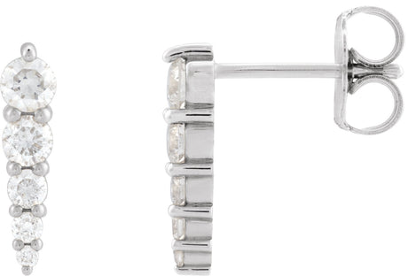 14K Gold Natural Diamond Graduated Bar Earrings - White Gold