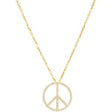 14K Gold Round Natural Diamond Tiny Peace Sign Necklace - Yellow Gold