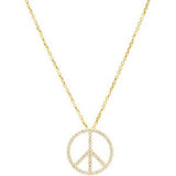 14K Gold Round Natural Diamond Tiny Peace Sign Necklace - Yellow Gold