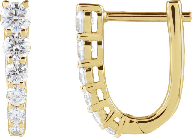 14K Gold Round Natural Diamond Accented U-Hoop Earrings – 2.9mm Stones - Yellow Gold
