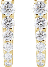 14K Gold Round Natural Diamond Accented U-Hoop Earrings – 2.9mm Stones - Yellow Gold - view 2