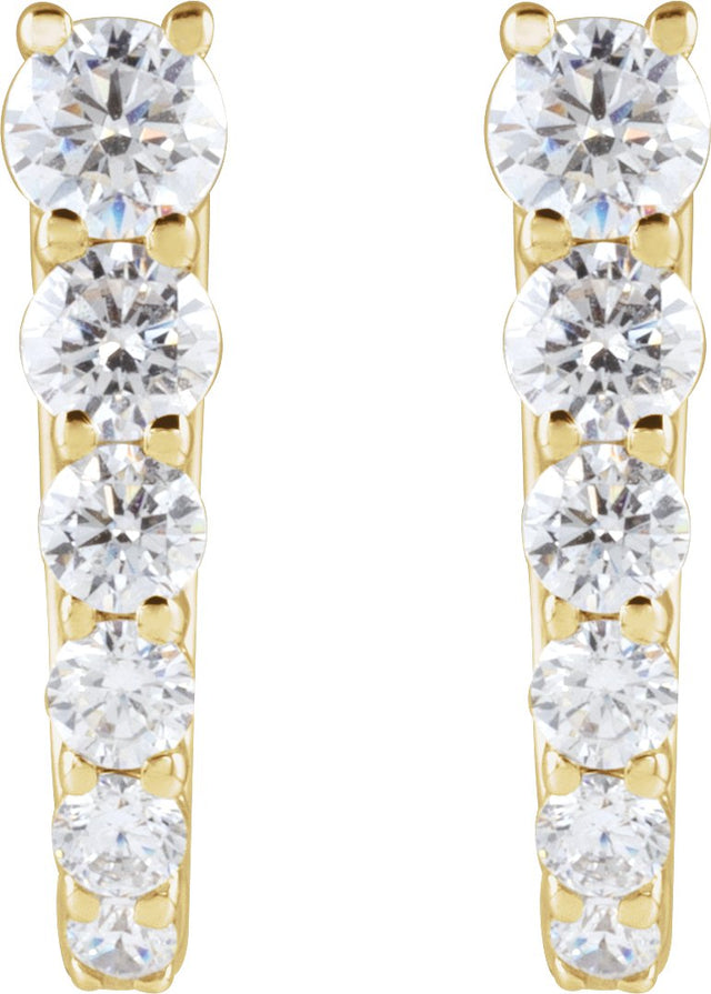 14K Gold Round Natural Diamond Accented U-Hoop Earrings – 2.9mm Stones - Yellow Gold - view 2