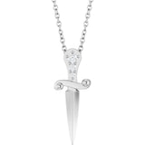Platinum Round Natural Diamond Accented Dagger Necklace or Pendant