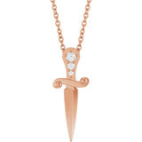 14K Gold Round Natural Diamond Accented Dagger Necklace or Pendant - Rose Gold