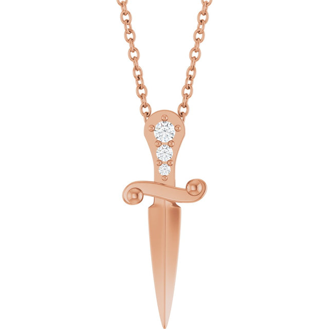 14K Gold Round Natural Diamond Accented Dagger Necklace or Pendant - Rose Gold