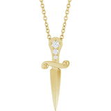 14K Gold Round Natural Diamond Accented Dagger Necklace or Pendant - Yellow Gold