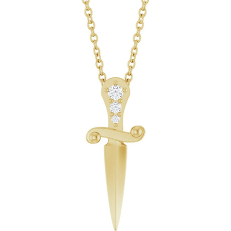 14K Gold Round Natural Diamond Accented Dagger Necklace or Pendant - Yellow Gold