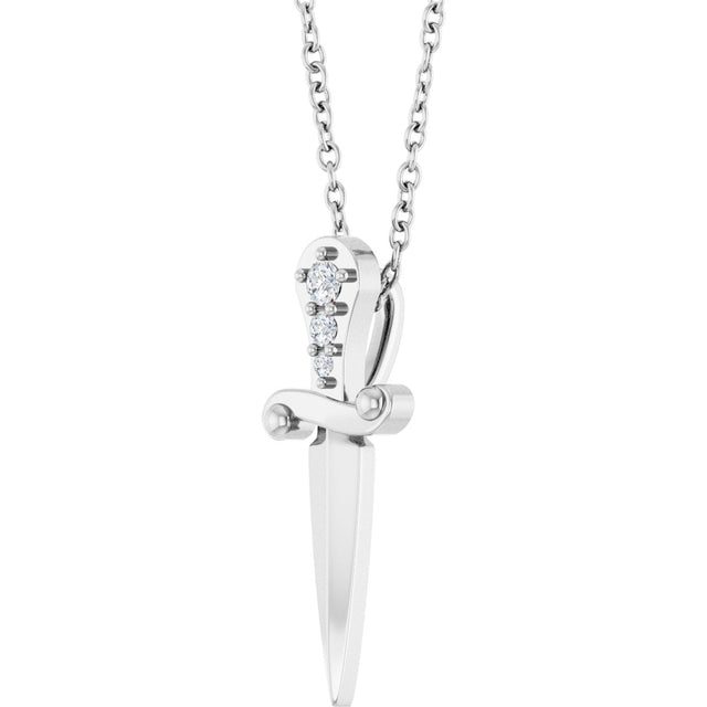 Platinum Round Natural Diamond Accented Dagger Necklace or Pendant - view 2