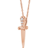 14K Gold Round Natural Diamond Accented Dagger Necklace or Pendant - Rose Gold - view 2