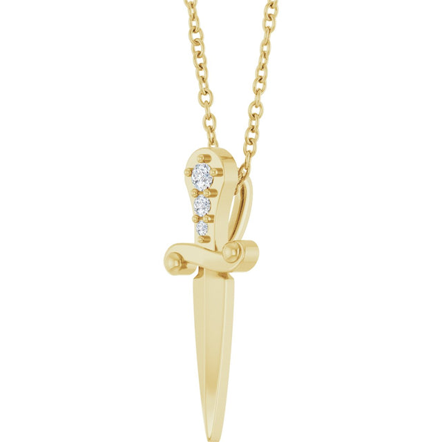 14K Gold Round Natural Diamond Accented Dagger Necklace or Pendant - Yellow Gold - view 2