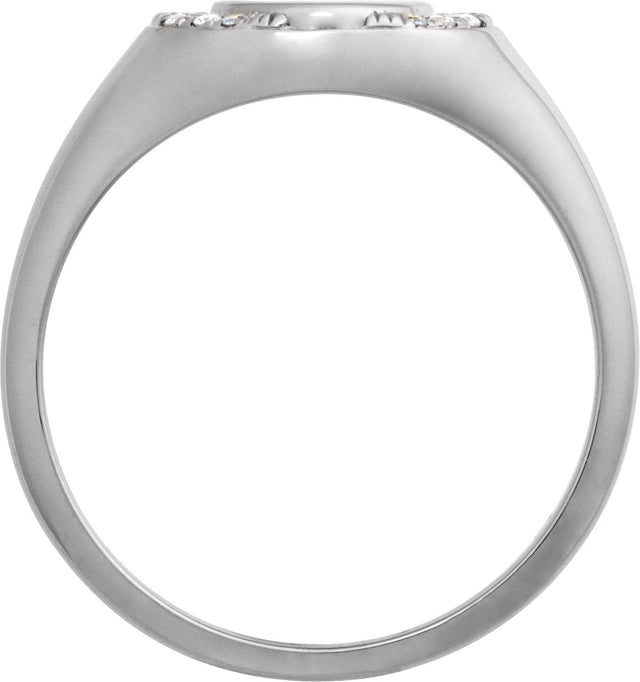 14K Gold Round Natural Diamond Engravable Accented Signet Ring – 1/10 CTW - White Gold - view 2