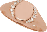 14K Gold Round Natural Diamond Engravable Accented Signet Ring – 1/10 CTW - Rose Gold - view 4
