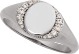 14K Gold Round Natural Diamond Engravable Accented Signet Ring – 1/10 CTW - White Gold - view 4