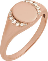 14K Gold Round Natural Diamond Engravable Accented Signet Ring – 1/10 CTW - Rose Gold