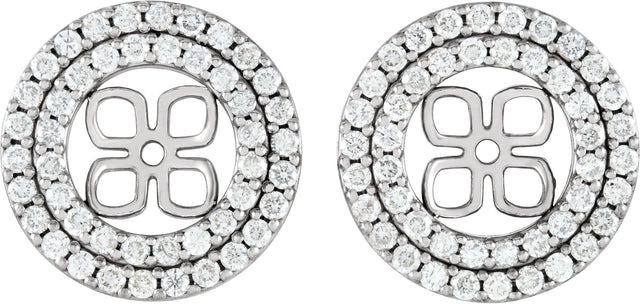 14K Gold Natural Diamond Earring Jackets for Pearl Double Halo-Style Earring Jackets for Pearl Studs - Rose Gold - view 3