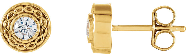 14K Gold Round Natural Diamond Bezel-Set Earrings - Yellow Gold
