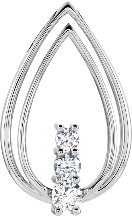 14K Gold Round Natural Diamond Freeform Pendant - White Gold