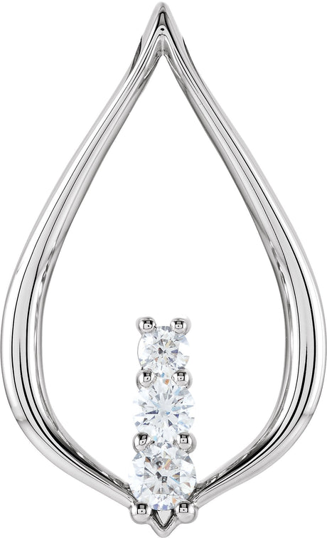 14K Gold Round Natural Diamond Three-Stone Freeform Pendant – 1/2 CTW - White Gold