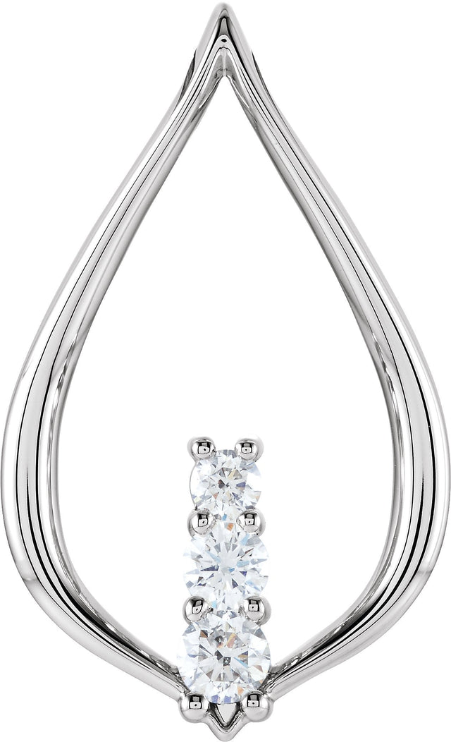 14K Gold Round Natural Diamond Three-Stone Freeform Pendant – 1/2 CTW - White Gold