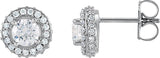 Platinum Natural Diamond Round 4-Prong Halo-Style Earrings II