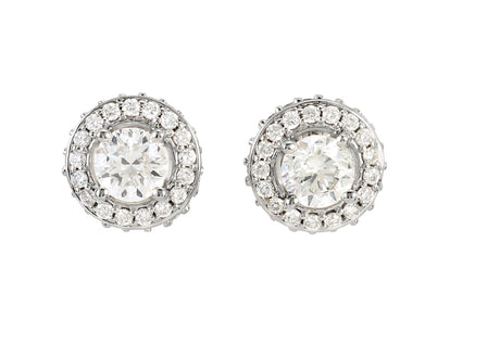 Platinum Natural Diamond Round 4-Prong Halo-Style Earrings II - view 2